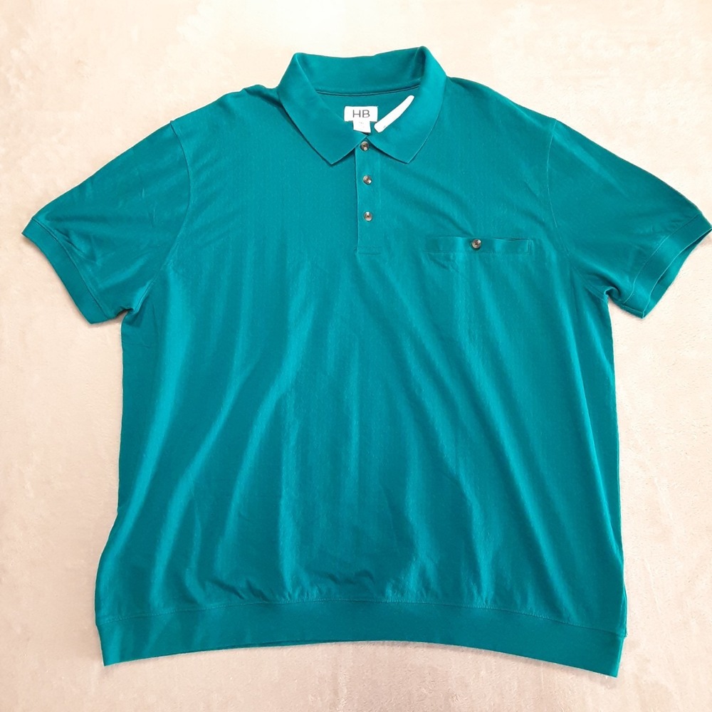 HB Mens 3 Button Placket Polo 4XL Blue Sea Turquoise Textural Cotton Blend